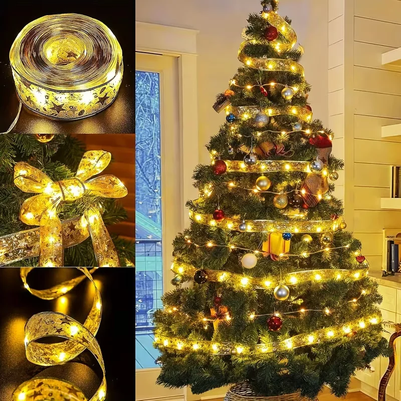 Ribbon Fairy Lights Gold Silver String Lights Battery Box Powered LED Decoration for Bedroom Wall Wedding Christmas Festival