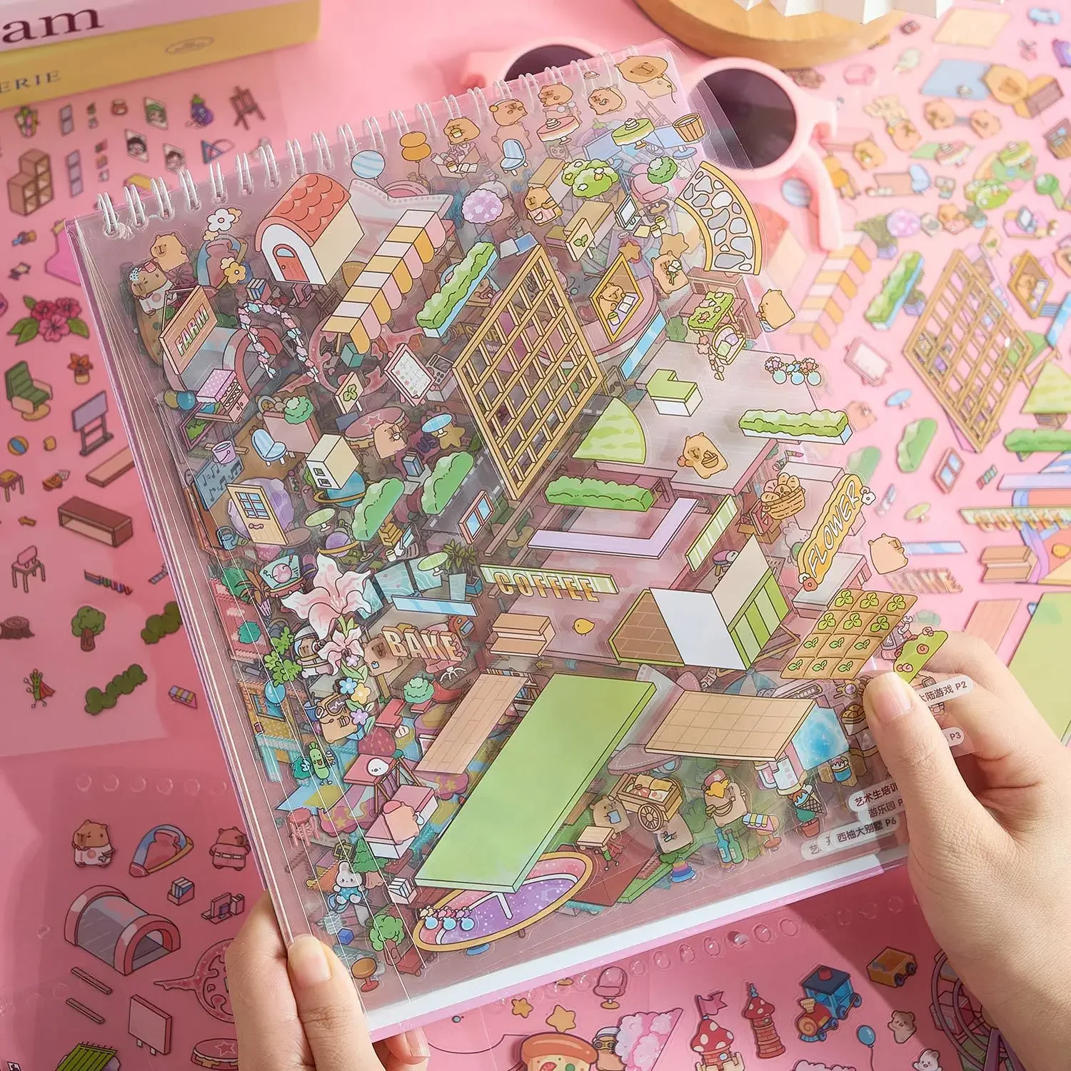 

20 pcs/Pack Large Size PET Miniature Diorama Stickers Happy Town 9.0 3D Scenes Scrapbook Album Creative Fun Decoration Book