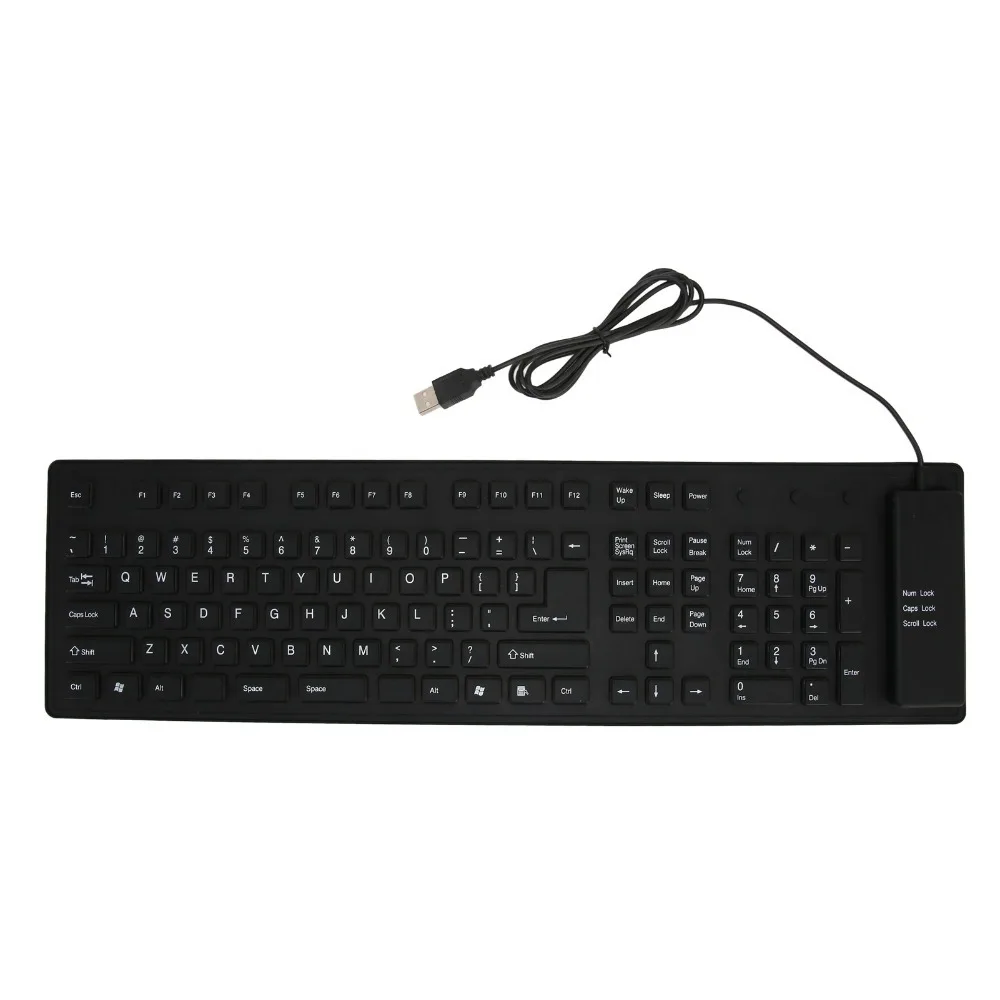 Portable 109 Keys Silicone Keyboard Waterproof Silent USB Wired Keyboard Black Soft Touch Flexible Keyboard Office Travel