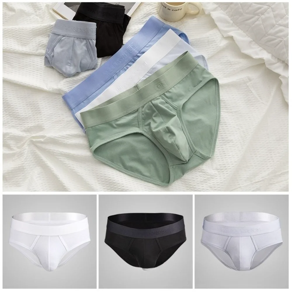 

5pcs/lot，New pure cotton mid-waist solid color antibacterial wide belt design elastic, comfortable and breathable men's briefs.