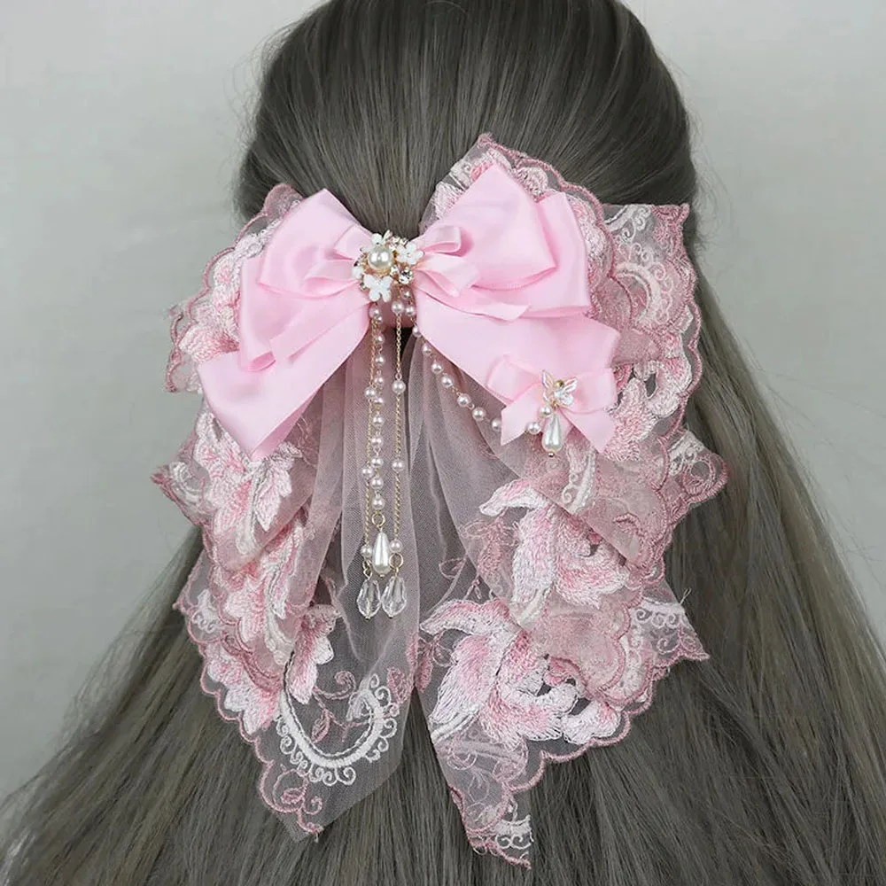 Fiocco oversize in pizzo Lolita fatto a mano, forcina per principessa cameriera carina Kawaii, fermaglio per capelli, fascia per capelli, accessori per capelli cosplay giapponesi