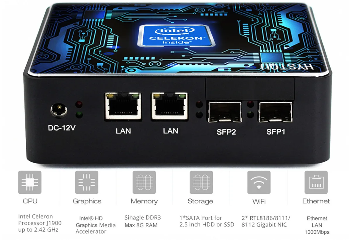 Imagem -05 - Hystou Sfp Mini Computador Intel Celeron J1900 Ddr3 4g 8g Sata Mais Msata 1000mbps Vga Usb Desktop pc Linux Windows10 Pfsense