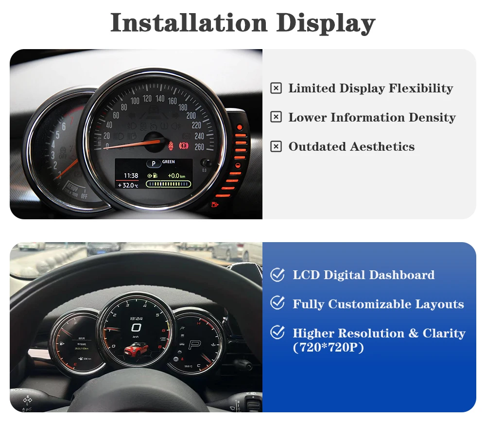 AUTOTOP 3,4" Tachometer Instrument für BMW MINI Cooper R55 R56 R57 2006-2014Auto LCD Dashboard Panel Linux Digital Cluster Fual – Detail 8