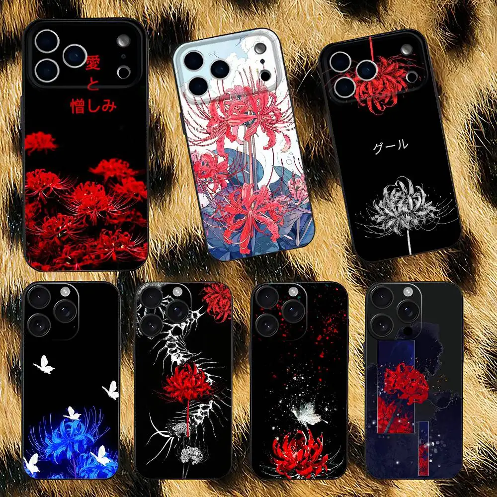 

Beautiful spider lily Phone Case Silicone Soft For IPhone 16,17,15,11,13,12,14,Mini,Pro,Max,Plus,Air,E Black