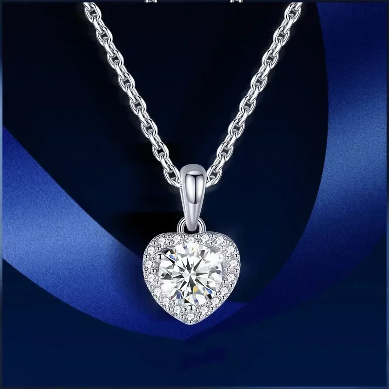 Shining Heart Pendant 1Ct Moissanite Diamond Necklace for Women, Luxury PT950 Platinum Ladys Chain GRA Certified Fine Jewelry