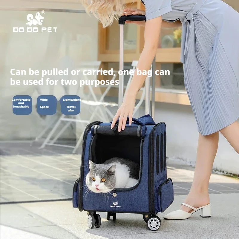 

Pet Cat Dog Out Trolley Case Cat Schoolbag Polyester Oxford Breathable Backpack Pet Suitcase Trolley Box Cat Carriers Bags