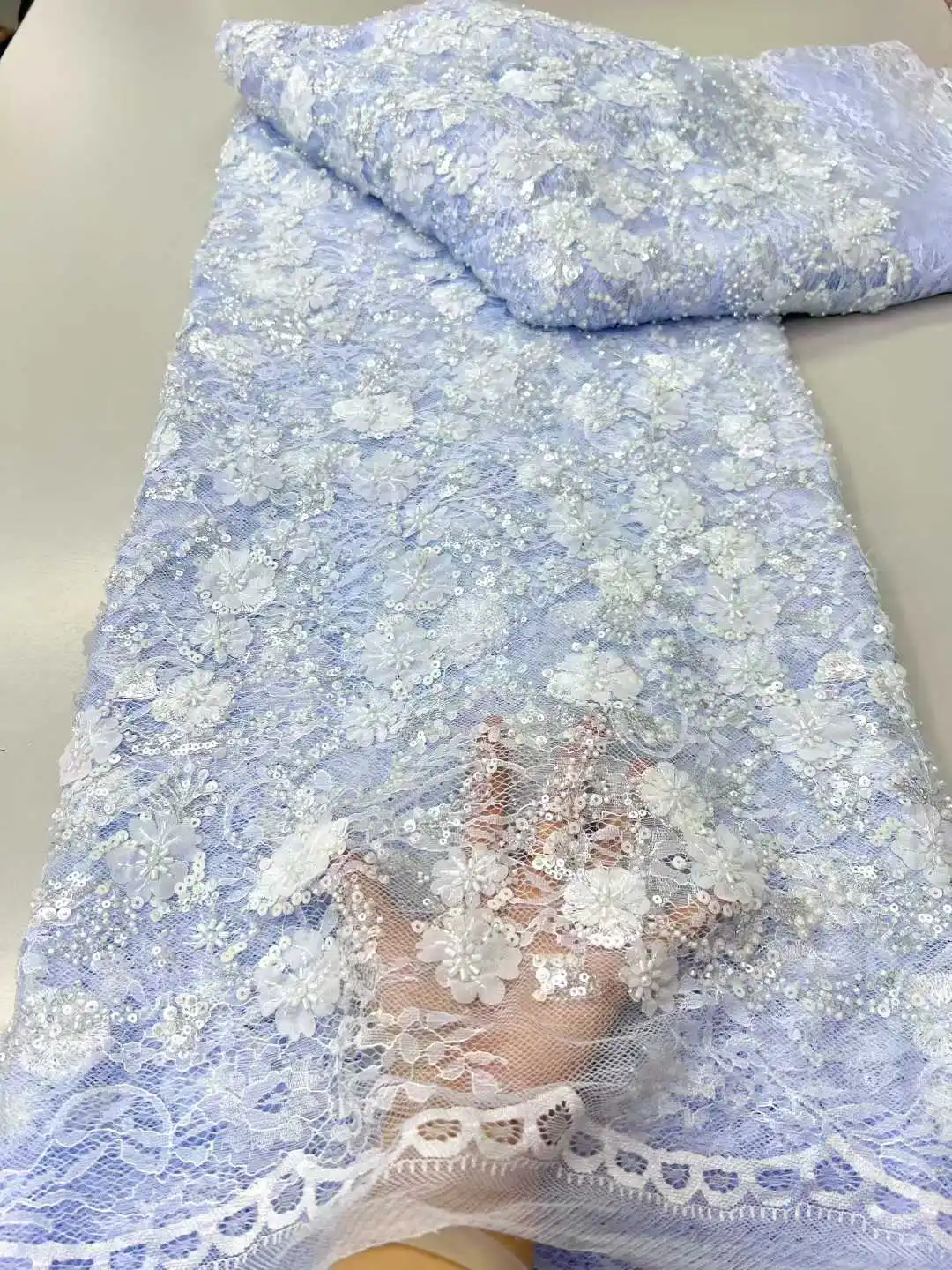 

Модная ткань для свадебного платья в африканском нигерийском стиле, модная французская вышивка, бисерное кружево с блестками для свадебных платьев 2026