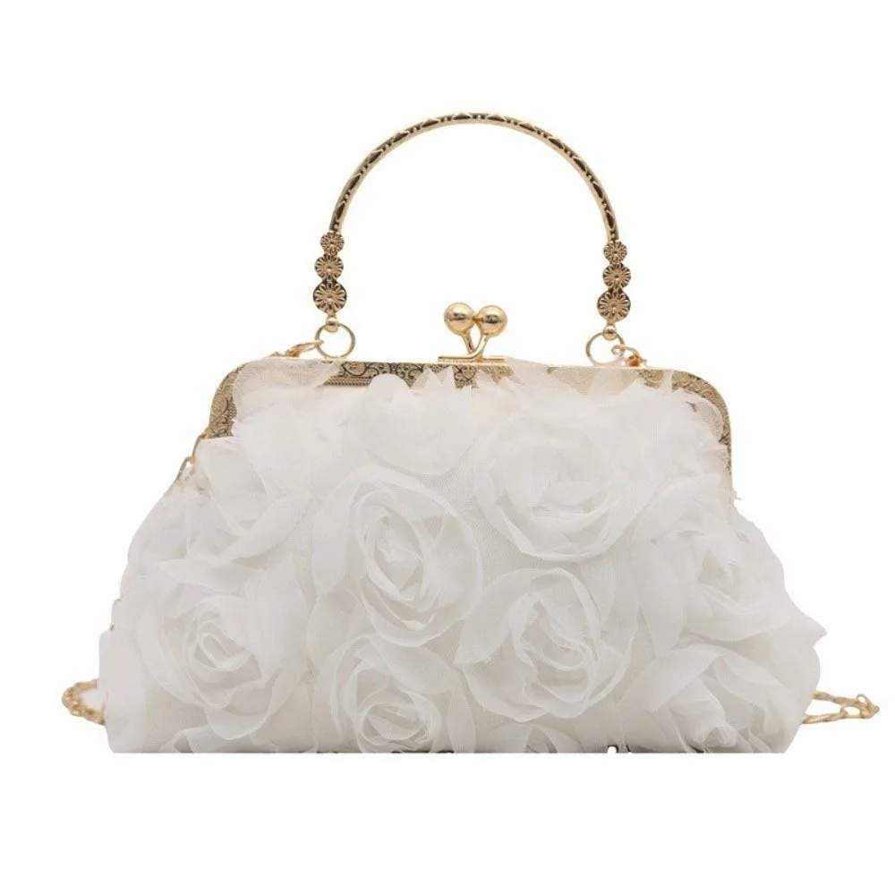 

Fashion Chiffon Evening Banquet Bag Chain 3D Kiss Lock Shoulder Bag Large Capacity Handheld Crossbody Bag Photography Props