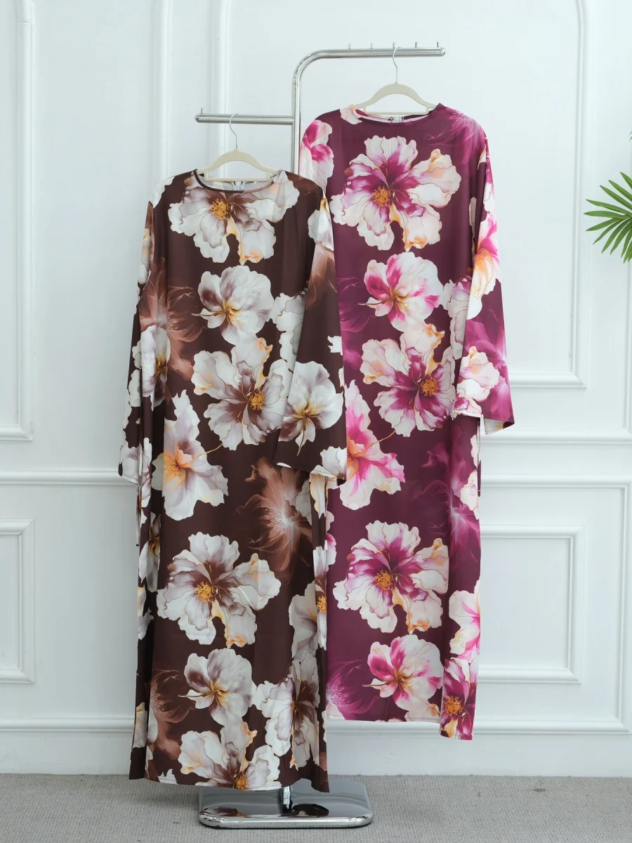 Donne musulmane Medio Oriente Lusso Dubai Stampa floreale Abaya Abito lungo Modesto Caftano Ramadan Robe Femme Abbigliamento islamico kebaya