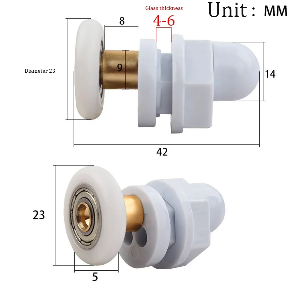 Runners Shower Door Rollers 15-17 Hole Size 4-8mm Glass Doors 4pcs Quick Release Type Steam Cabin Enclosures White