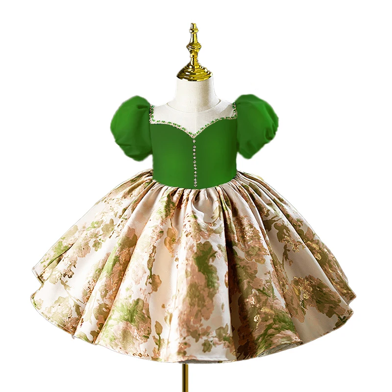 

Toddler Girl's Birthday Party Dress Beaded Flower Girl Dress Velvet & Jacquard Satin Ball Gown for 1, 2, 3, 4, 5,6,7,8Y Kids