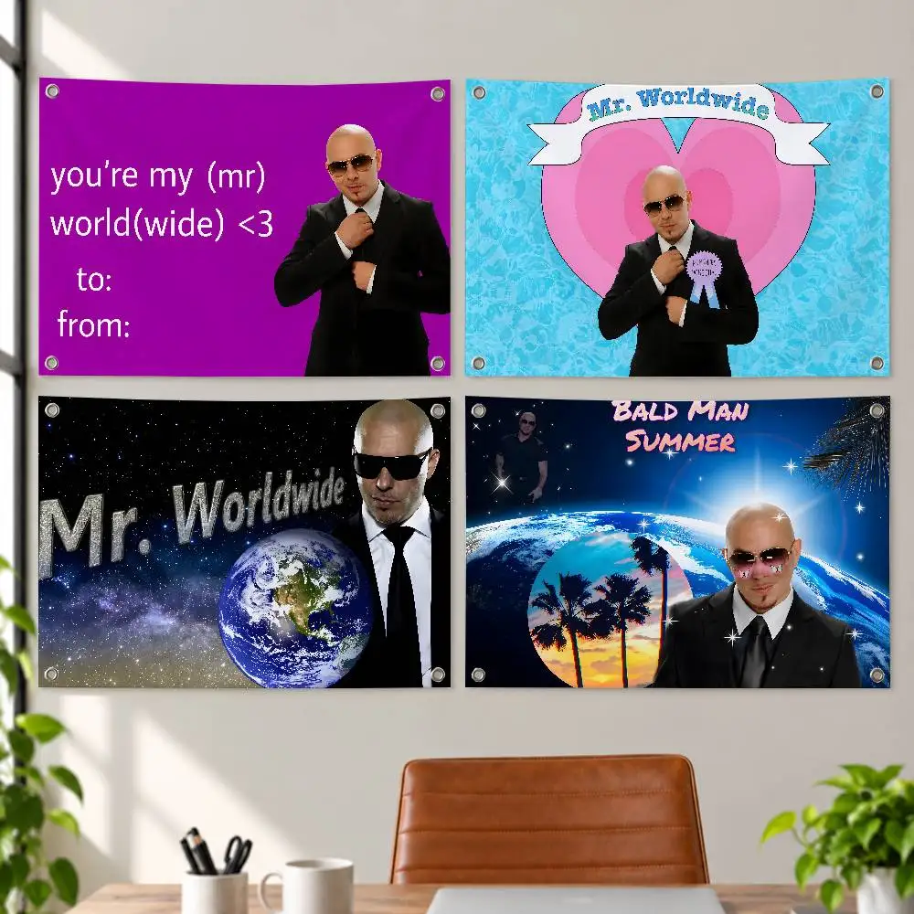 Funny Singer Pitbull Mr. Worldwide Aesthetic Wall Tapestry Flag Printed Wall Hanging Living Room Party Outdoor Decor