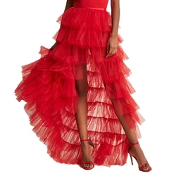 Vrouwen Tule Lange Rok Hoog Laag Gelaagde Tulle Floor Lengte Hoge Taille Puffy Rokken Voor Bruiloft Night Out Party Coctail fairycore