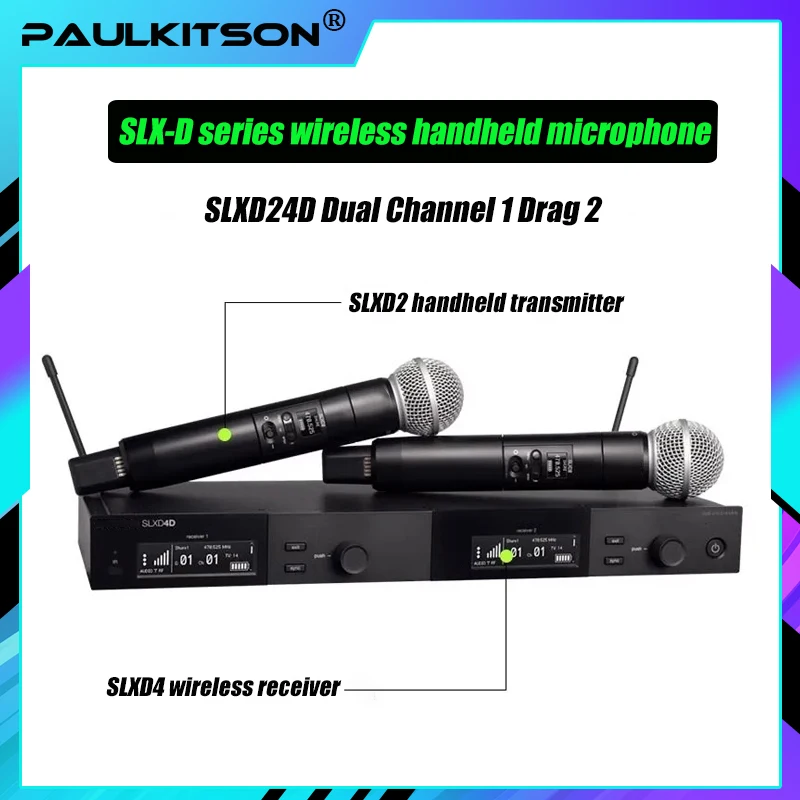 Paulkitson double canal SLXD4D/B58 Microphone portable sans fil numérique haut de gamme professionnel Streaming en direct Microphone dynamique