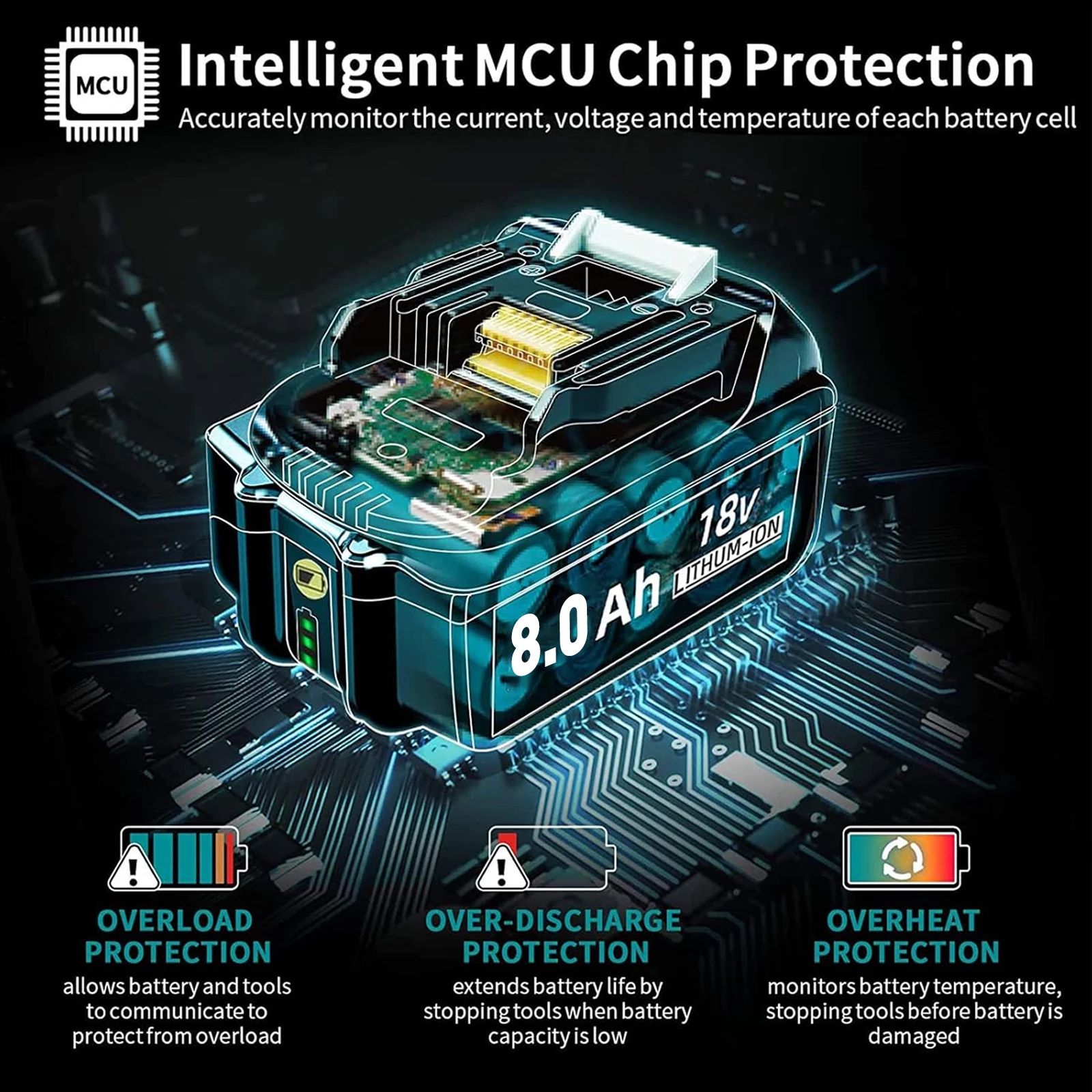 لماكيتا BL1830 بطارية 18 فولت 8000 مللي أمبير استبدال البطارية ل BL1860 BL1850 BL1840B أداة بطارية قابلة للشحن مع ﻿ شاحن 6A