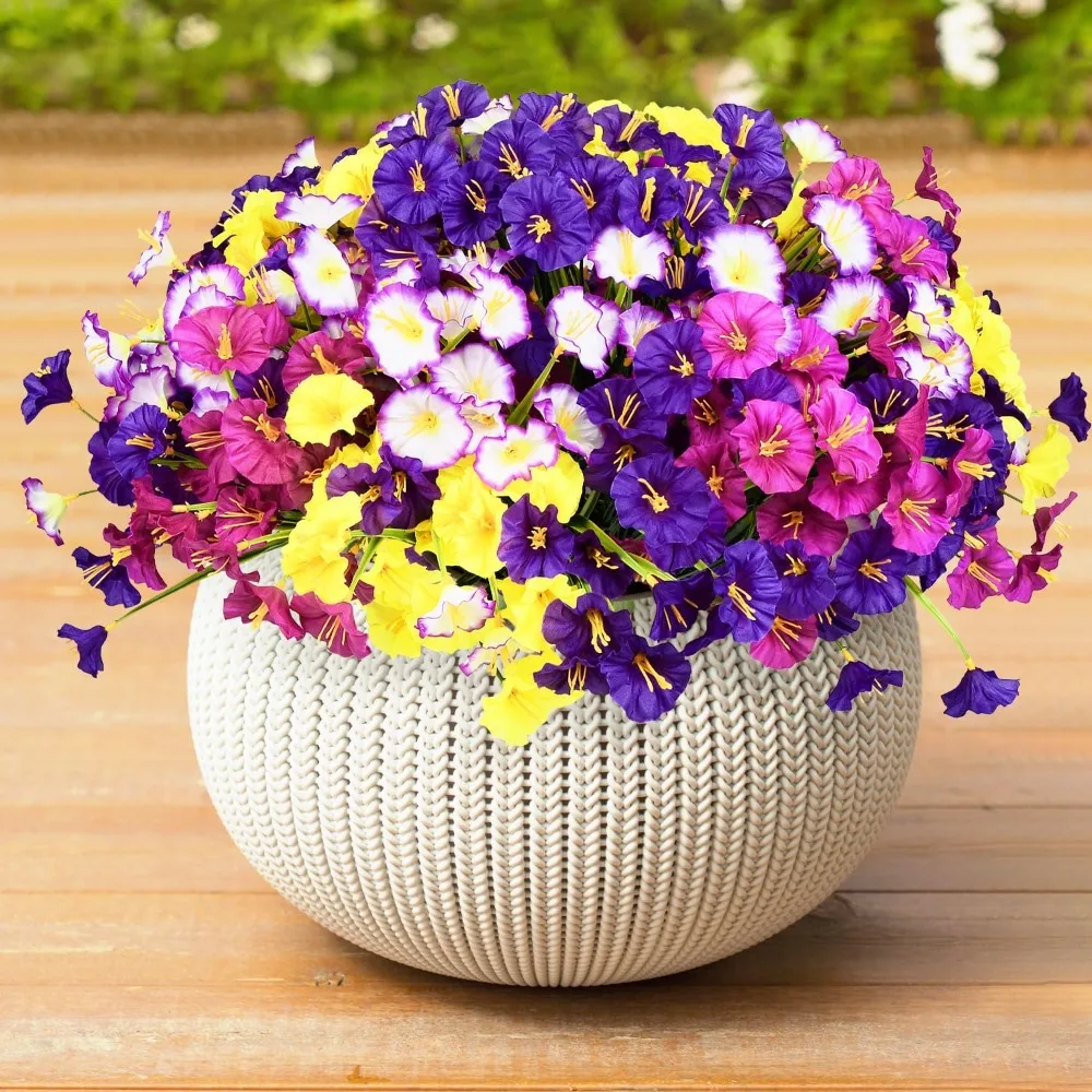 

Artificial Fake Flowers for Outdoors 16 Bundles Colorful Morning Glory Flowers UV-Resistant Silk Faux Flowers, Outdoor Faux Plan