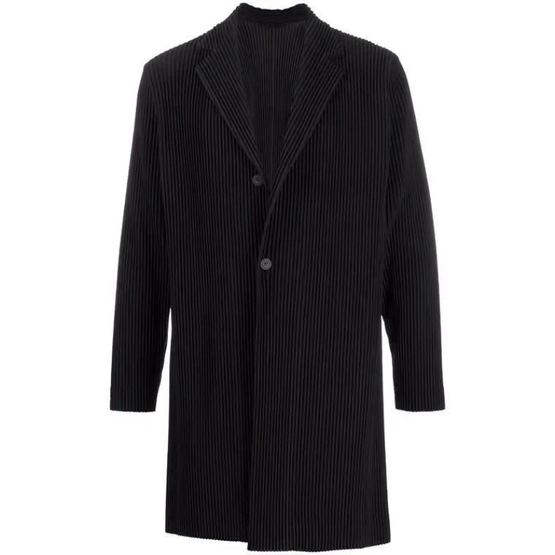 

ISSEY Single-button closure Pleated Trench Coat Autumn/Winter Casual Mid-Length Blazer-Style Trench Coat Men's Fashion