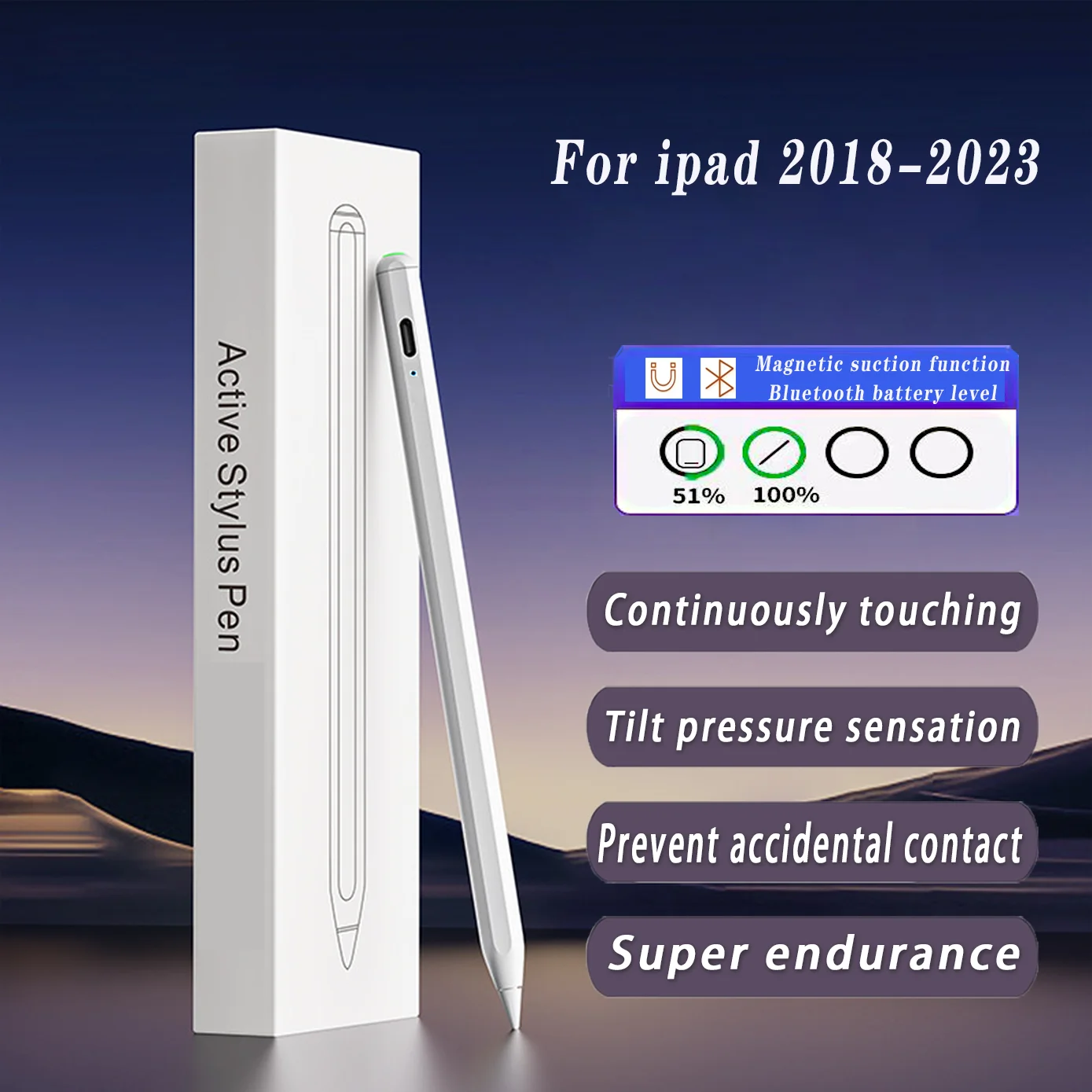

For Apple Pencil Palm Rejection Power Display Pen for iPad Accessories 2022 2021 2020 2019 2018 Pro Air Stylus with Bluetooth