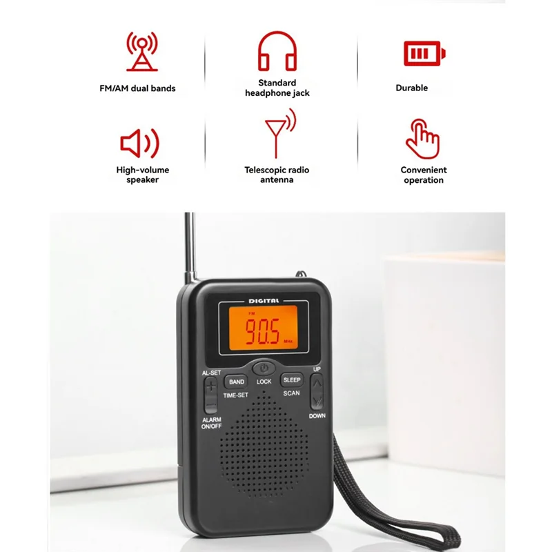 Radio de bolsillo portátil Radio digital de 2 bandas Receptor de transmisión de audio Dispositivo electrónico-TCE
