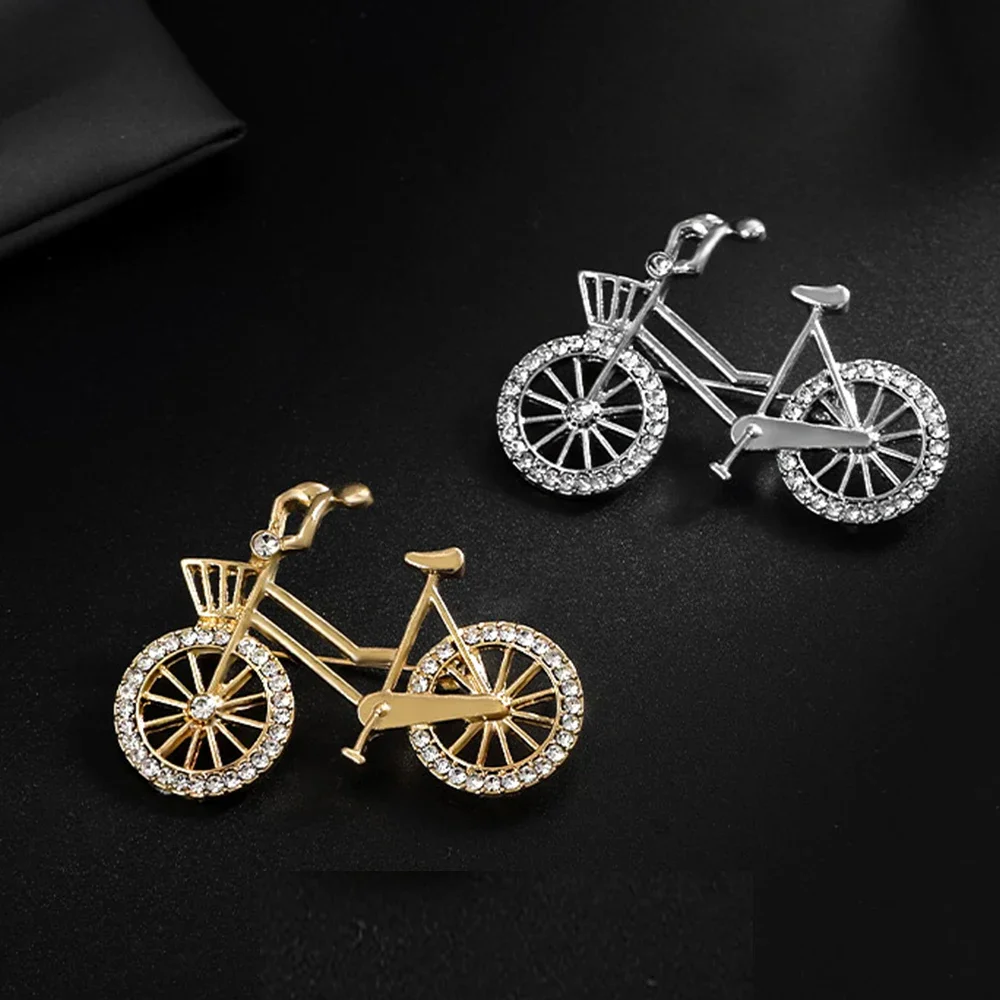 Creative Gold Color Rhinestone Bicycle Brooches Vintage Luxury Badge For Women Men Personalized Clothing Accessories Gifts