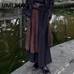 UMI MAO New Chinese Calligraphy Trousers Slice Splicing Fake Two Piece Wide Legged Pant Skirt For Men Women Yamamoto Style Pants