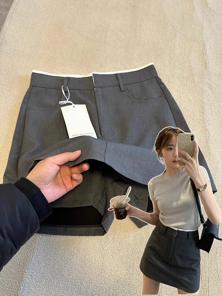 

ay Suit A-Line Skirt High Waist Cover Hip Loose Slimming Women's plus Size ort Skirt Commute Sle Pure Color