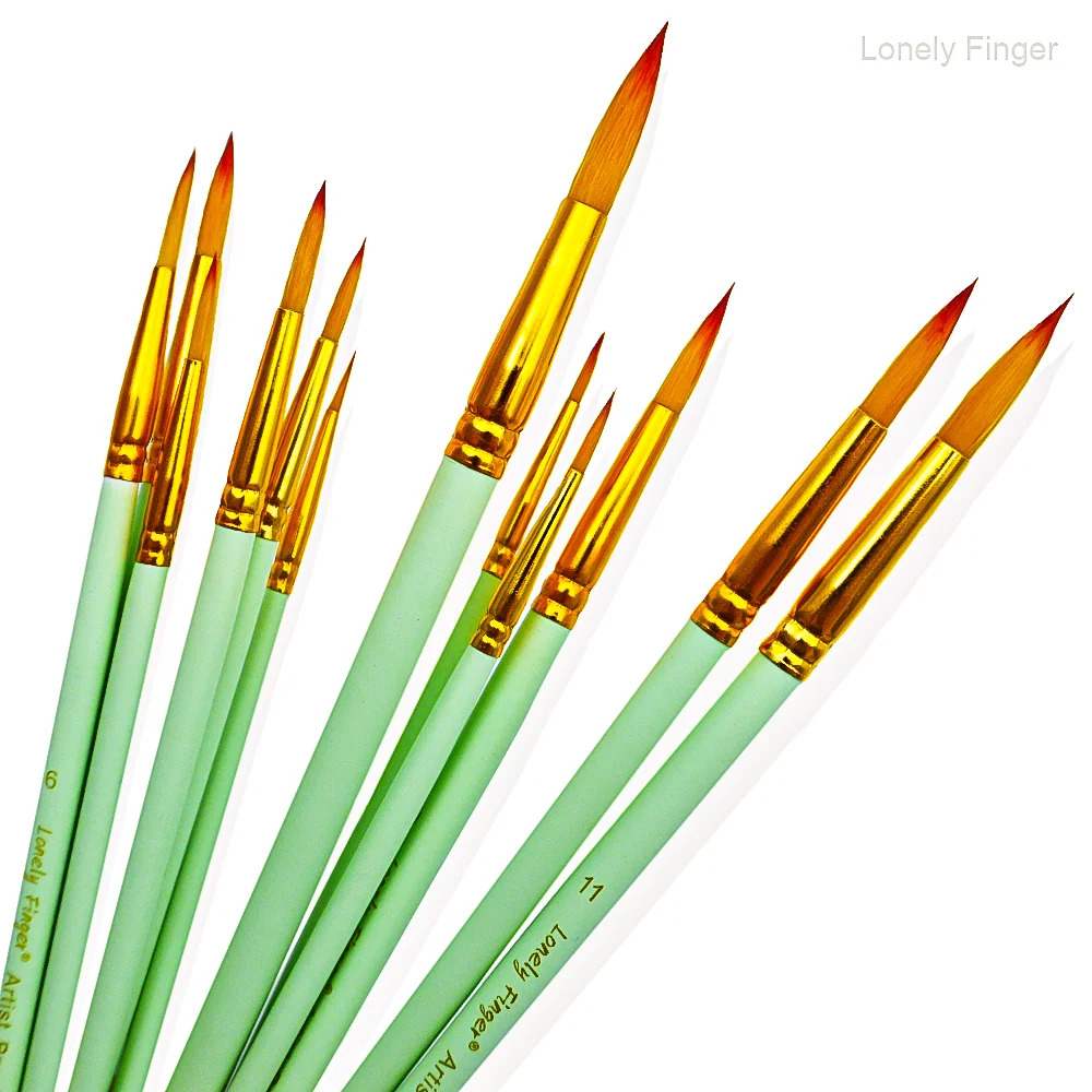 Professional 12PCS Round Painting Artist Paint Brush for Acrylics Water Color Oil Gouache Ink