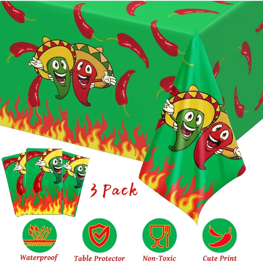 Plastic Chili Pepper Tablecloth Cinco De Mayo Table Cover Disposable Red Green Decorations Supplies for Rectangular Table Chili