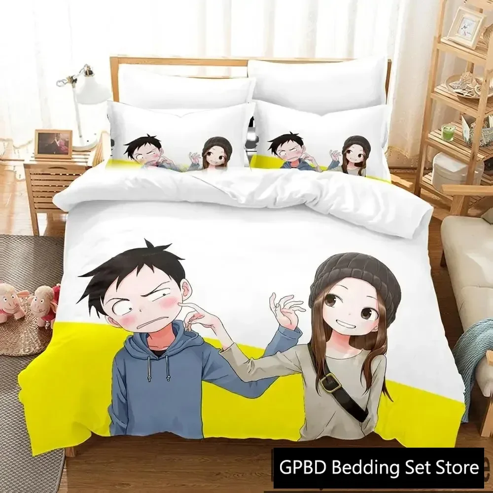 Anime Teasing Master Takagi-san Bedding Set Duvet Cover Bed Set Quilt Cover Pillowcase Comforter king Queen Size Boys Adult