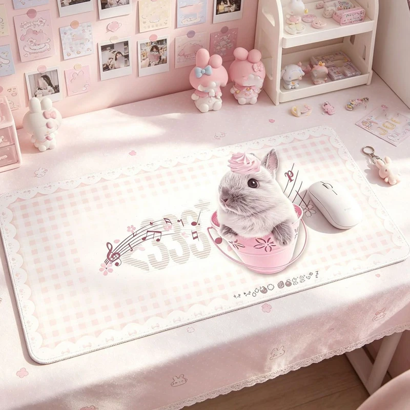 Leather PU Mouse Pad Lovely Cartoon Guinea Pig Lace Letter 333 Mouse Pad Office Desk Mat Waterproof Non-Slip PU Desk Blotter Pad