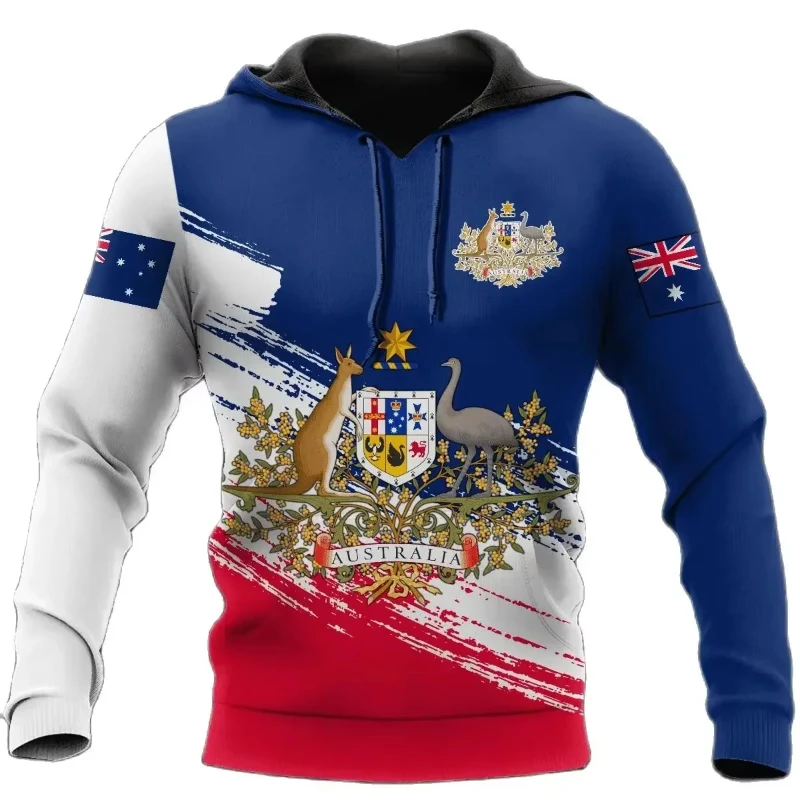 3D Print Australia Flag Men's Hoodie Pullovers Autumn And Winter Casual Loose Oversized Sweatshirts Fashion Hoodies Streetwear