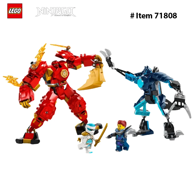 LEGO 71808 Mech de feu élémentaire Kai, mini jouet ninja pour enfants avec figurine ninja rouge personnalisable plus figurines Kai et Zane