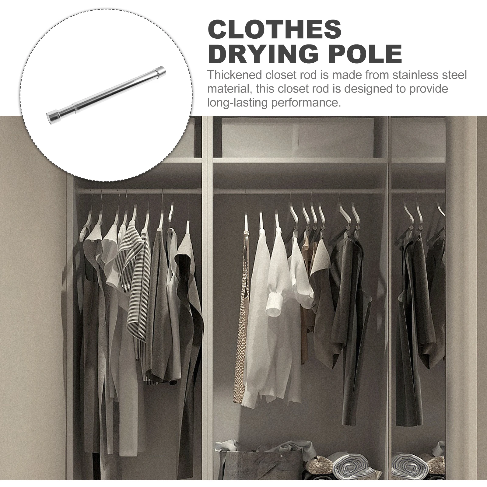 

Stainless Steel Telescopic Clothes Drying Rack 31cm 52cm Adjustable Wardrobe Pole Multipurpose Laundry Rod Load