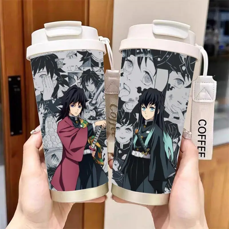 

520ml Demon Slayer Tanjiro Nezuko Zenitsu 316 Stainless Steel Thermos Cup Large Capacity Car Straw Coffee Cup Boy's Water Cup