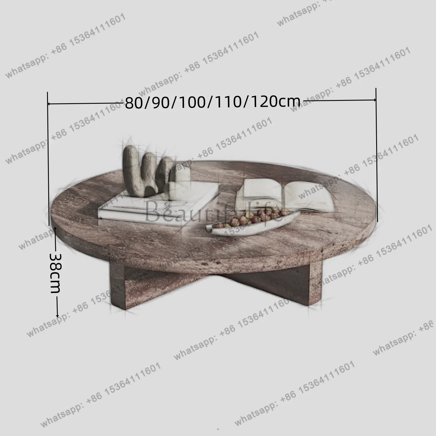 Pink Jade Round Coffee Table, Large Living Room Luxury Stone Side Table, Heat & Scratch Resistant, Master Design, Customizable