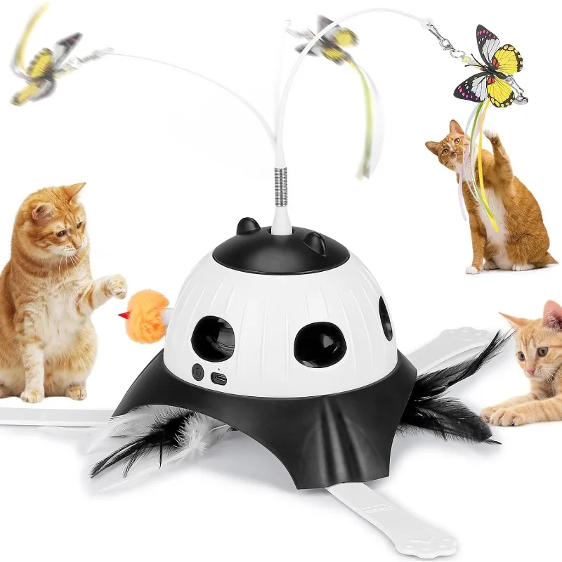 Cat Toys for Indoor Cats, Fluttering Butterfly, Whack a Mole, Rotating Feather Wand, USB Rechargeable Interacti