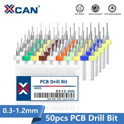 XCAN wiertło PCB Bit 50 szt. Wiertło z węglika 0.3-1.2mm do wiercenia płytka obwodu drukowanego wiertarka 1/8 ''z trzonkiem