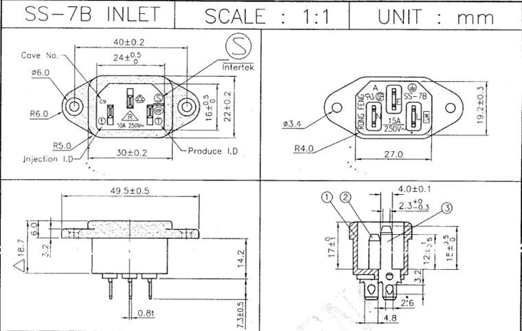 Ss-7b Pinzi socket with screw hole 3 plug C14 10A / 15A computer case