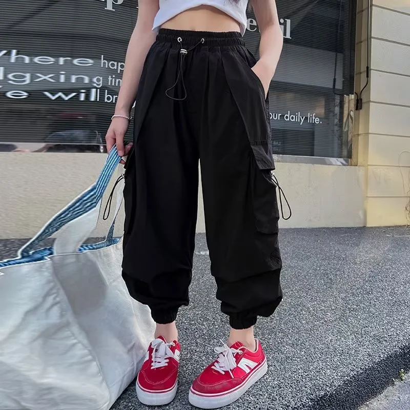 Kids Hip Hop Joggers Pants Girls Cargo Pants Teenage Straight Trousers High Waist Vintage Casual Streetwear Baggy Pants 5-14Y