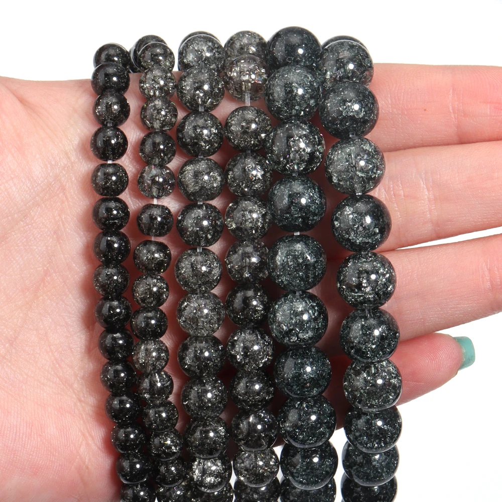 1 Strand Black Explosive Imitation Crystal Beads Round Crystal Loose Beads For DIY Making Necklace Bracelet Gift Accessories