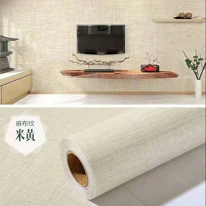 Linen PVC Self Adhesive Wallpapers for Kitchen Cabinets Bedroom Living Room Vinyl Wall Solid Waterproof Contact Paper Room Decor