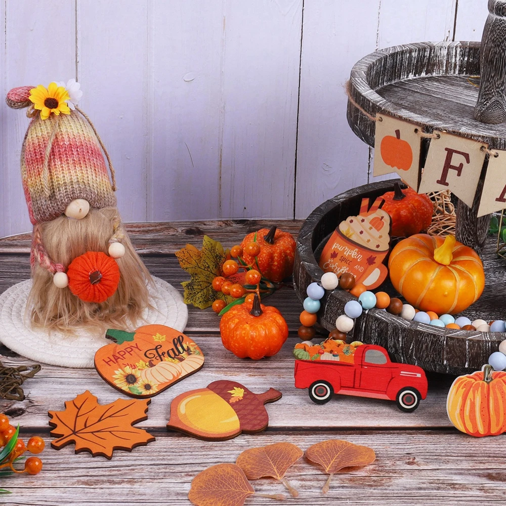 Thanksgiving Wooden Bead Garland Wreath with Tassel Decorated with Maple Leaves Pumpkin for Halloween Thanksgiving Fall Harvest