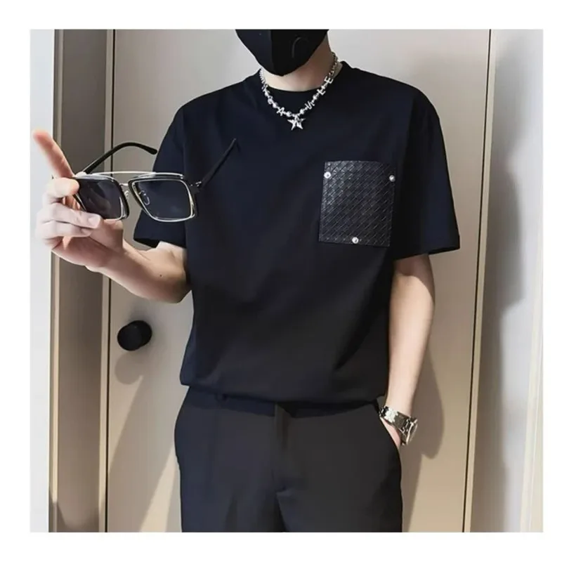 

Black Short-sleeved Men's Summer Fashion Brand Casual Fashion Plankton Heavy T-shirt New Men's Summer Half-sleeved Top Tops