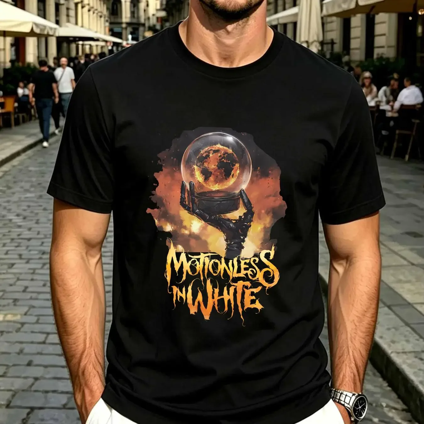 washed T Shirt Motionless In White Scoring The End Of World 2023 YA369 vintage Washed fashion Casual Stylish Breathable