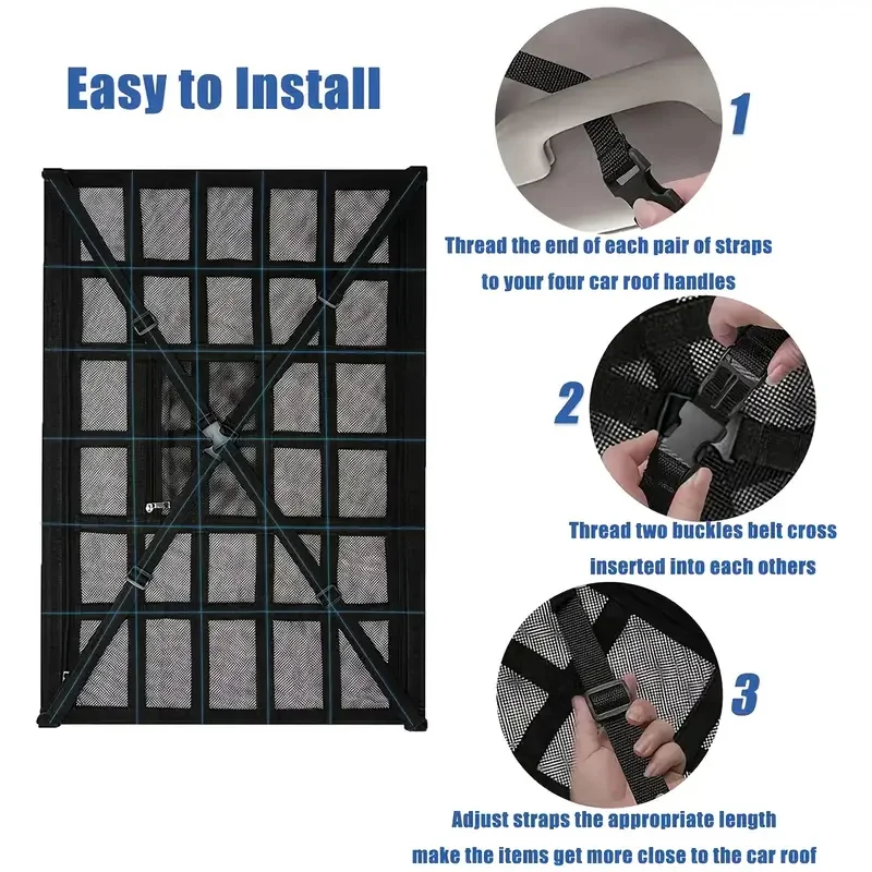 Universal Car Roof Top Ceiling Cargo Storage Net Pocket Mesh Organizer Bag Capervan Anti Sagging Luggage for SUV Van Camping Cab
