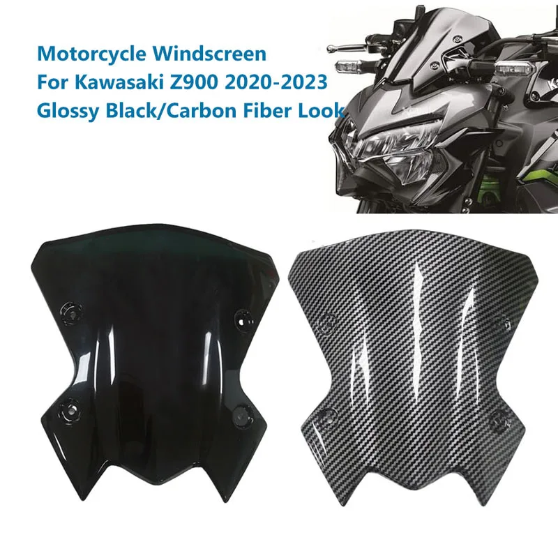 Motorcycle Windshield Windscreen For Kawasaki Z900 2020-2022 2023 Front Plastic Wind Shield Screen Deflectors Carbon Fiber Look