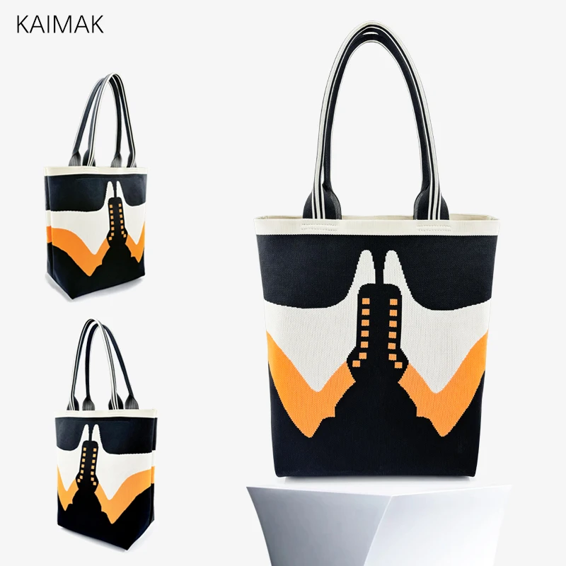 Latest Knitted Shoulder Bag Colorblock Eco-Friendly Fabric Bucket Bag Shopping Travel Handbag Women's Large Capacity Tote Bag