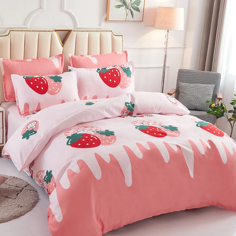

Single duvet cover Printed red quilt cover Thickened plant-cashmere cartoon multicolored bed cover 220x240 double bedding