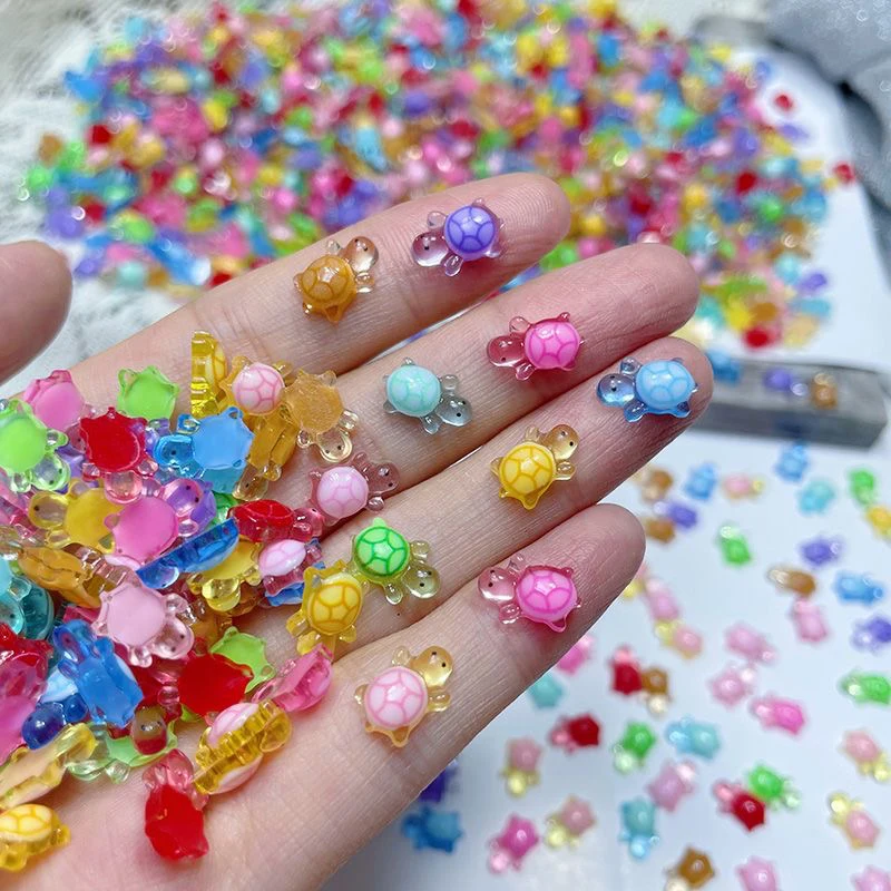 100Pcs Cartoon 3D Luminous Turtle DIY Dopamine Colored Mini Resin Animals Night Glow Miniature Figurines Fairy Garden Decoration