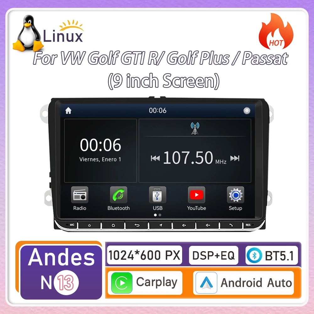 

Для VW Golf GTIR/GolfPlus Passat: 9-дюймовое беспроводное устройство CarPlay на базе Linux, новая модель, навигация, видео, мультимедиа.